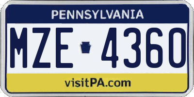 PA license plate MZE4360
