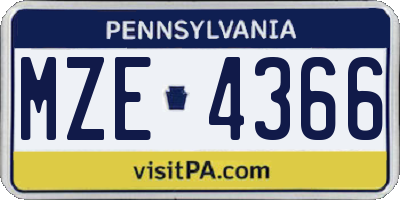 PA license plate MZE4366