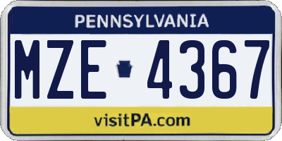 PA license plate MZE4367