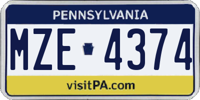 PA license plate MZE4374