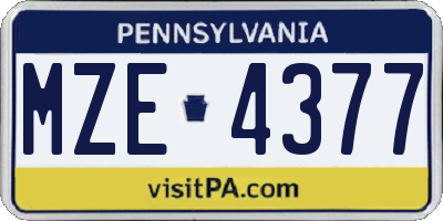 PA license plate MZE4377