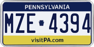 PA license plate MZE4394
