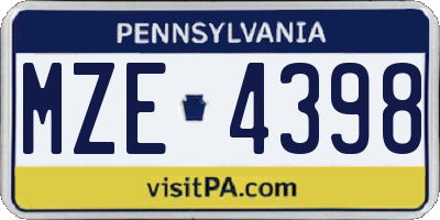 PA license plate MZE4398