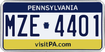 PA license plate MZE4401