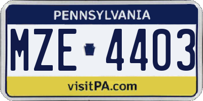 PA license plate MZE4403