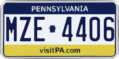 PA license plate MZE4406