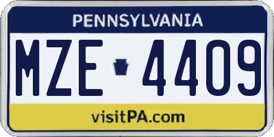 PA license plate MZE4409