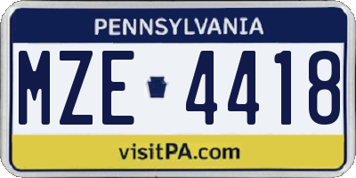 PA license plate MZE4418