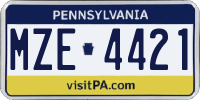 PA license plate MZE4421