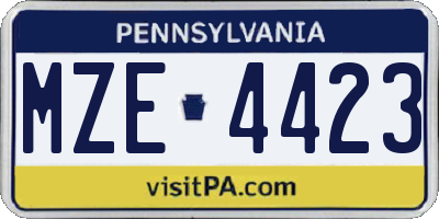 PA license plate MZE4423