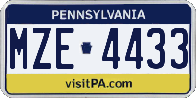 PA license plate MZE4433