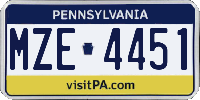 PA license plate MZE4451