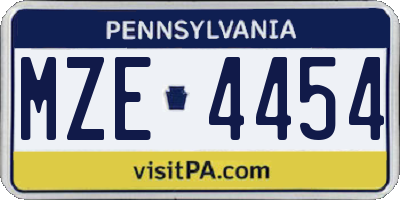 PA license plate MZE4454