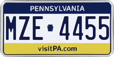 PA license plate MZE4455