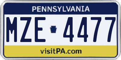 PA license plate MZE4477