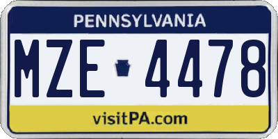 PA license plate MZE4478