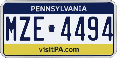 PA license plate MZE4494