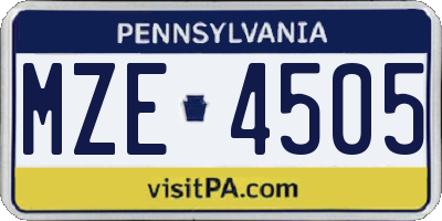 PA license plate MZE4505