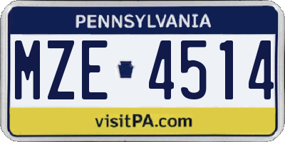 PA license plate MZE4514