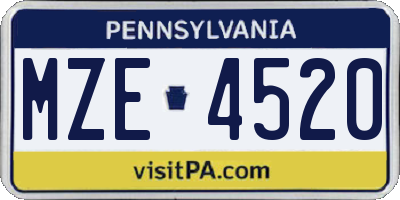 PA license plate MZE4520