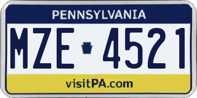 PA license plate MZE4521