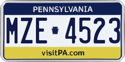 PA license plate MZE4523
