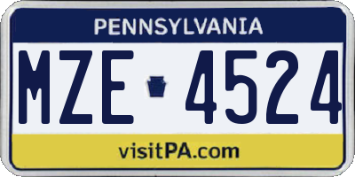 PA license plate MZE4524