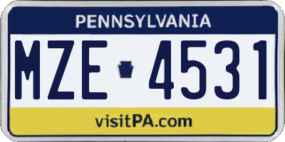 PA license plate MZE4531