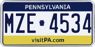 PA license plate MZE4534