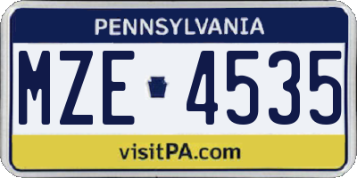 PA license plate MZE4535