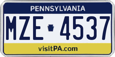 PA license plate MZE4537