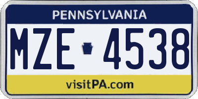 PA license plate MZE4538