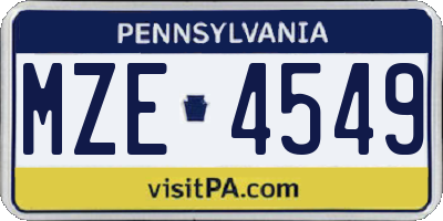 PA license plate MZE4549