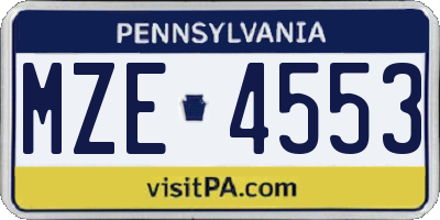 PA license plate MZE4553
