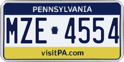 PA license plate MZE4554