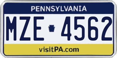 PA license plate MZE4562