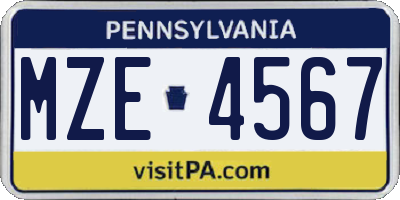 PA license plate MZE4567