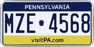 PA license plate MZE4568