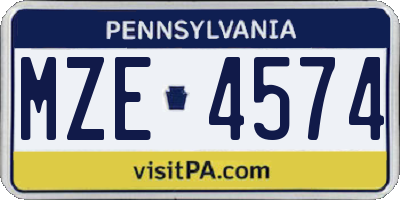 PA license plate MZE4574