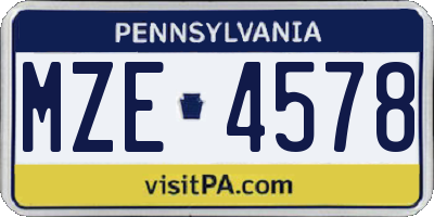 PA license plate MZE4578