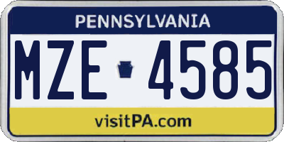 PA license plate MZE4585