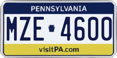 PA license plate MZE4600
