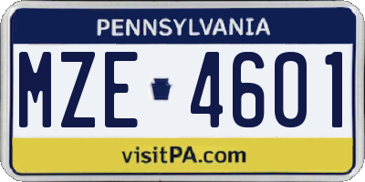 PA license plate MZE4601