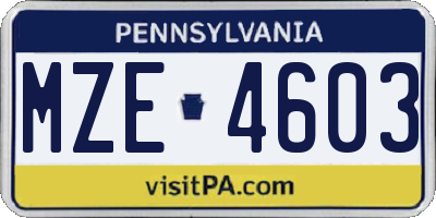 PA license plate MZE4603