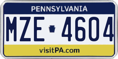 PA license plate MZE4604