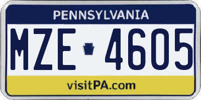 PA license plate MZE4605