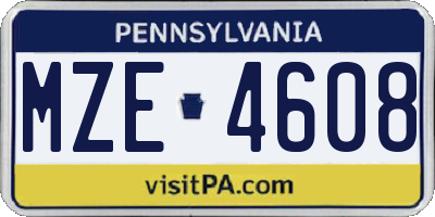 PA license plate MZE4608