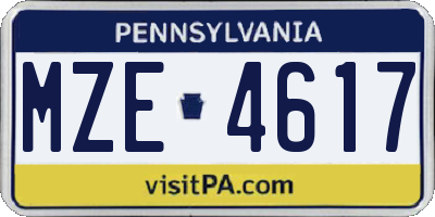 PA license plate MZE4617