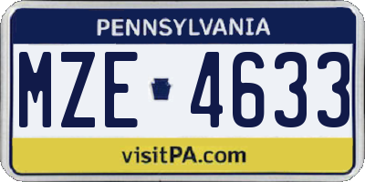 PA license plate MZE4633