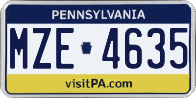 PA license plate MZE4635